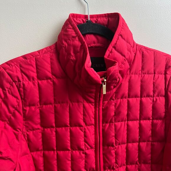 J. Crew Snowcap Down Jacket Womens  Quilted Coat  Red Full Gold zip Size S - Picture 3 of 5
